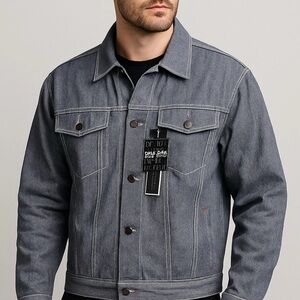 Delf Jean Men’s XL Herringbone Denim Jacket NWT Raw Workwear Trucker Coat